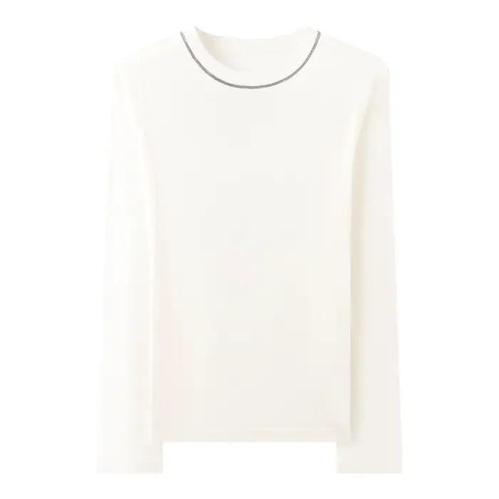 Pull d'automne pour femme | Coupe ajustée en laine mérinos soyeuse | 3/100s 16GG Fabriqué Italien | Sé de superposition
