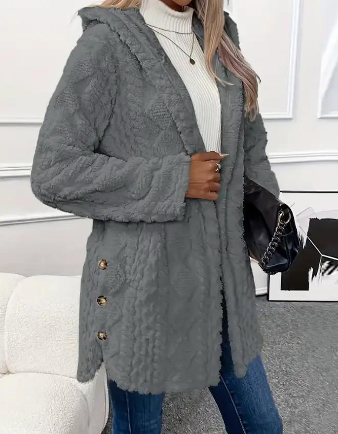 Cardigan ouvert à capuche en polaire double face pour femme