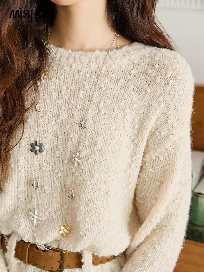 MISHOW pull femme laine 2025 automne nouvelle ceinture taille conception goutte épaules manches haut en tricot trajet