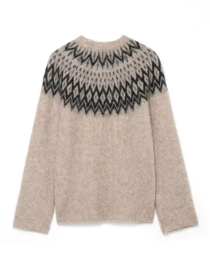 HH femmes hiver mode Ski série alpaga Jacquard tricot pull femme polyvalent col rond à manches longues