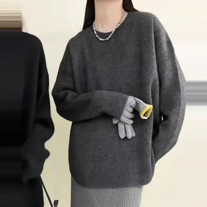 Pull Harajuku en tricot ample pour femmes, décontracté, automne-hiver, col rond, coton acétate polyester, confortable et polyvalent