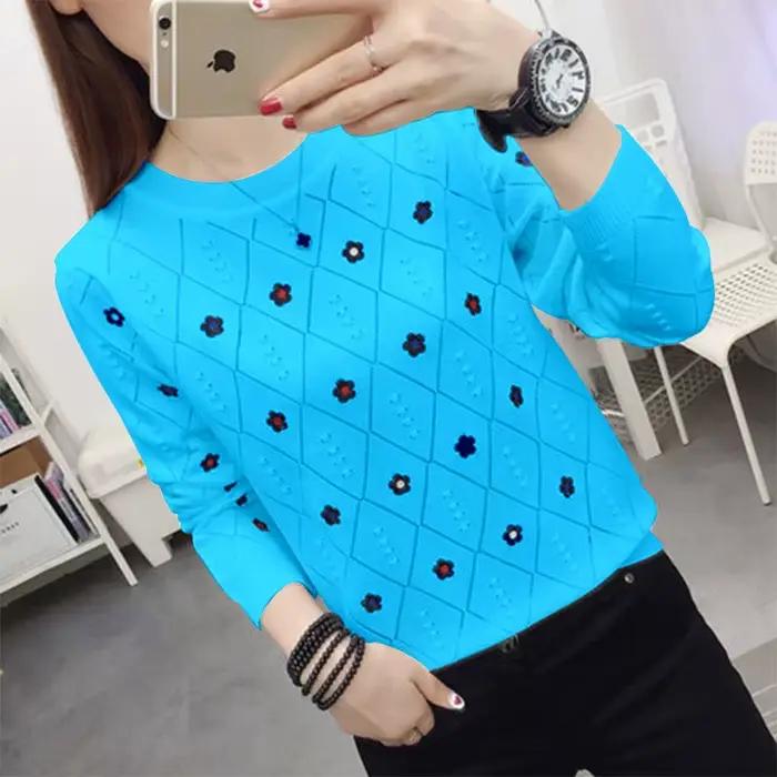 Pull en tricot décontracté imprimé à col rond pour femme