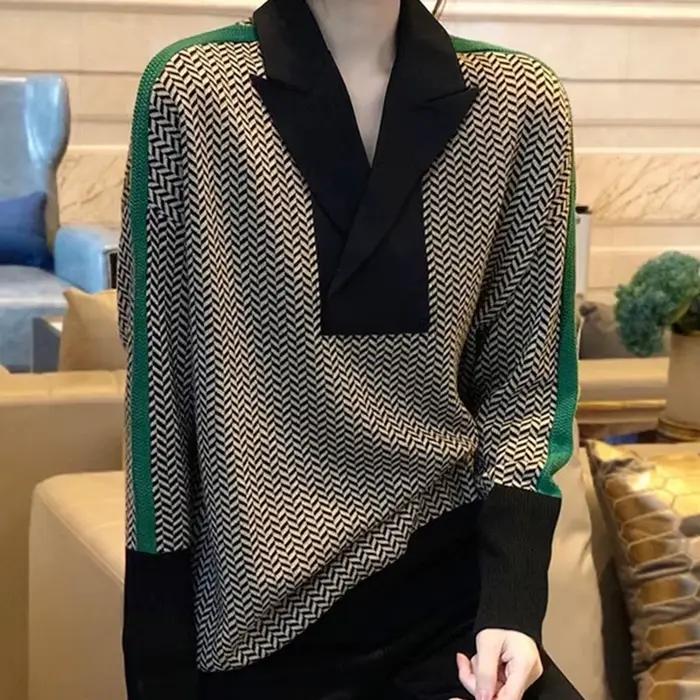 Pull femme rayé 2025 tendance mode luxe Crochet hauts chandails pour femmes automne