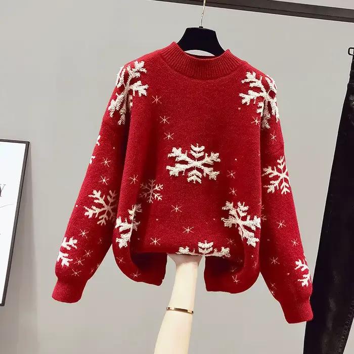 Pull de noël à motif de flocon de neige pour femme
