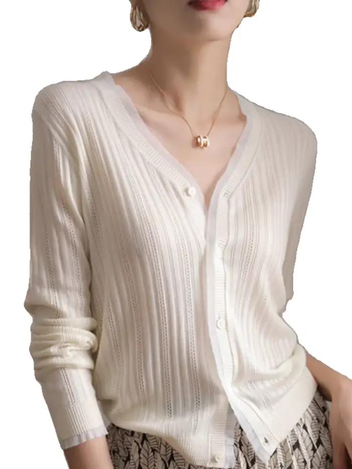 Cardigan Emperoe Goat en cachemire à col en V en dentelle pour femme, élégant et confortable, printemps et automne, occasion spéciale, bureau, cadeau surprise