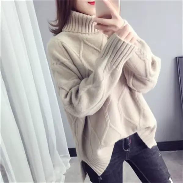 Épaissir chaud col haut Pull pour femmes pulls décontracté automne hiver