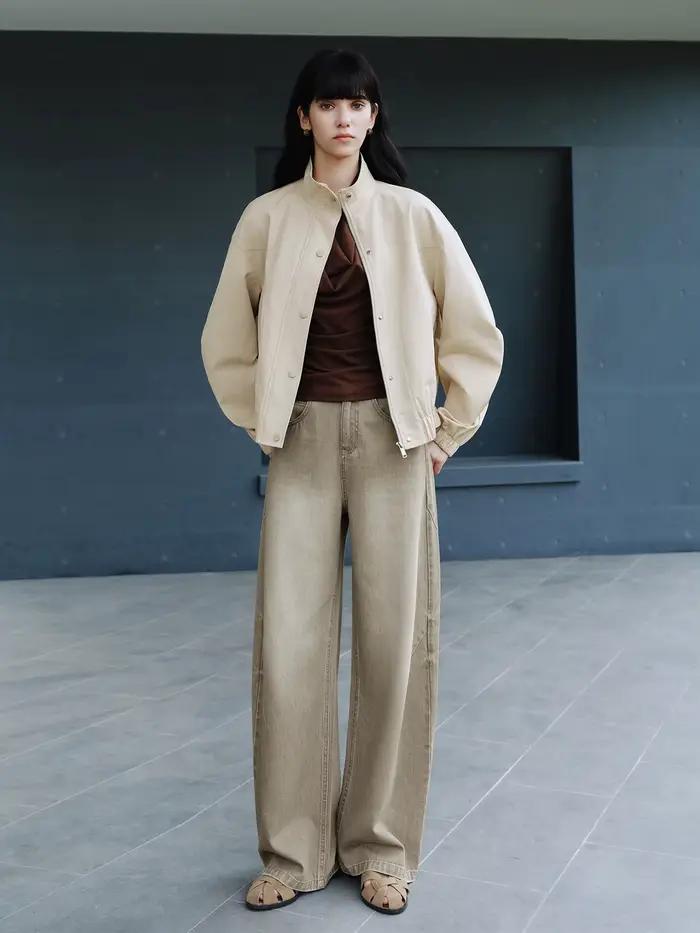 ZIQIAO 2026 – Nouvelle veste courte pour femme à col montant avec manches courbes – Silhouette structurée 3D
