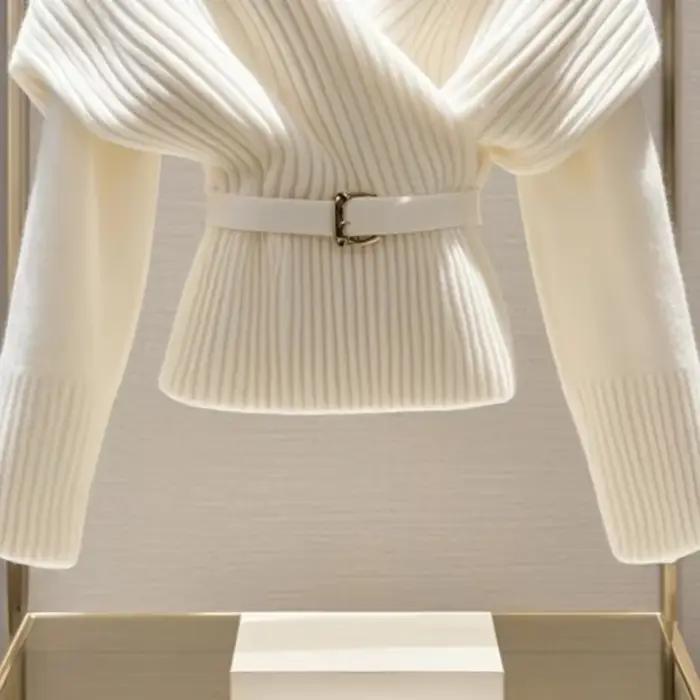 Femmes blanc tricoté pull Blouses mode col en v à manches longues nouveau haut Vintage doux luxe pulls
