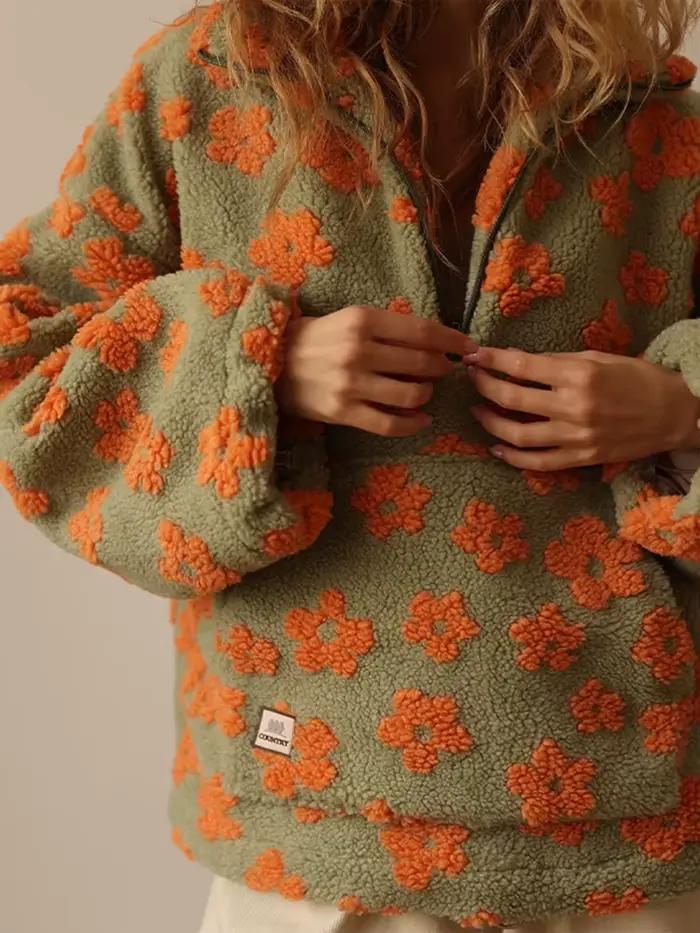 Sweat-shirt Sherpa à demi-fermeture éclair pour femme