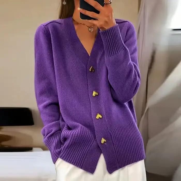 Automne hiver pull Cardigan femmes décontracté à manches longues col en V tricoté
