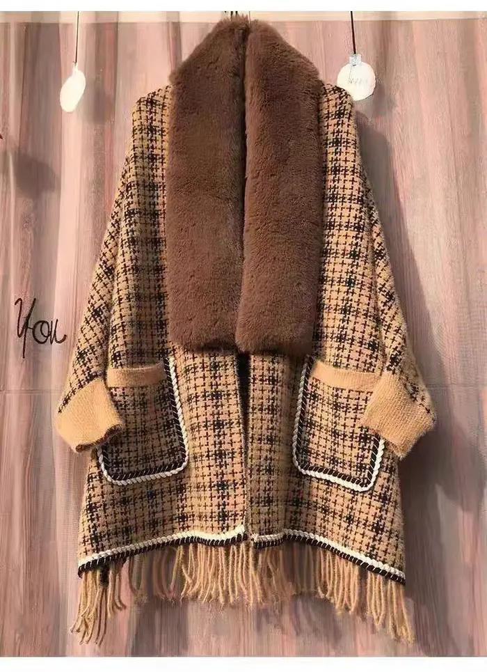 Manteau cardigan en fausse fourrure de vison avec poche pour femme