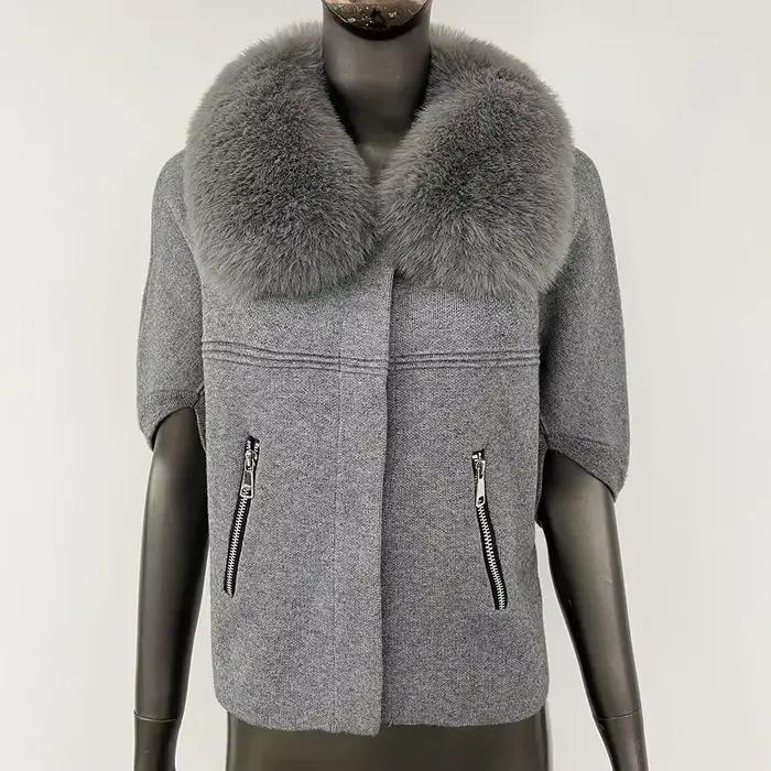 Cardigan court pour femmes d'âge moyen fausse fourrure tricoté solide bureau dame élégant pour Noël et autres occasions spéciales