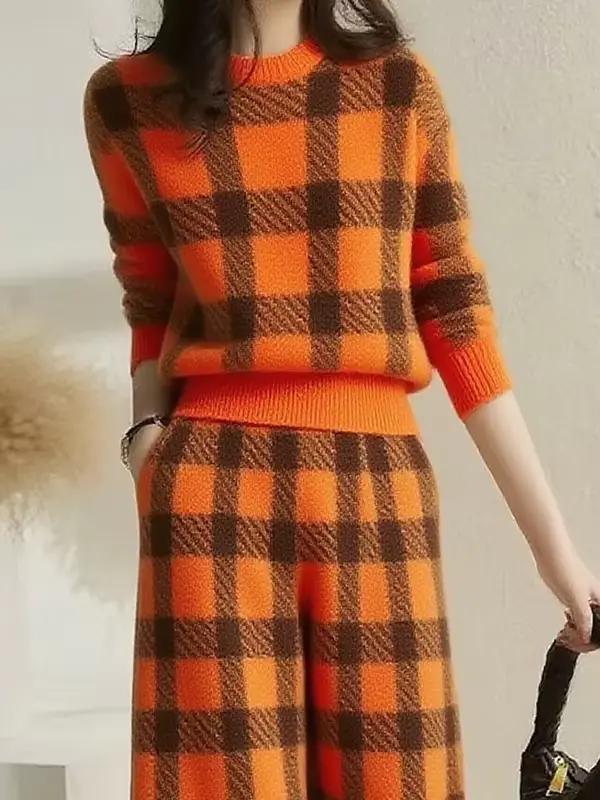 Modigirl femme contraste couleur chaud pull 2025 automne hiver manches longues Plaid col montant loisirs mode Vintage femmes hauts