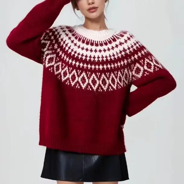 Red Fair Isle – pull de noël en Jacquard pour femmes