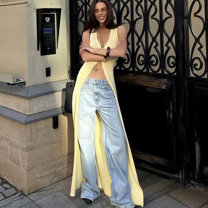 Cardigan tricoté Long sans manches pour femmes