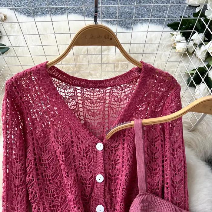 Cardigan tricoté ajouré pour femmes
