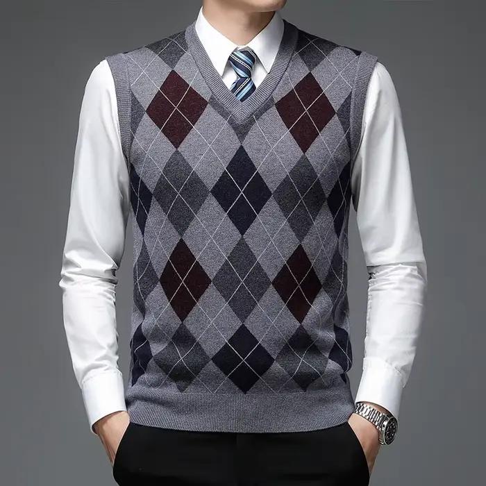 Gilet en laine à col en V élégant pour hommes décontracté pour automne et hiver faire du shopping occasions professionnelles