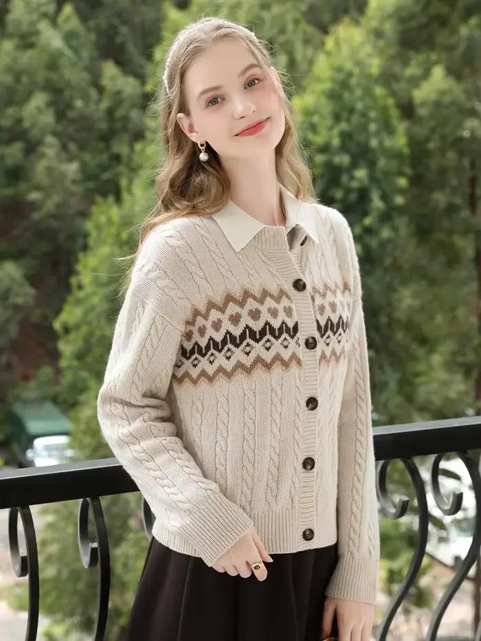 Je vous crois Fel Island Cardigan femmes 2025 hiver automne mode avoine tricots à manches longues Vintage pull hauts 2244125916