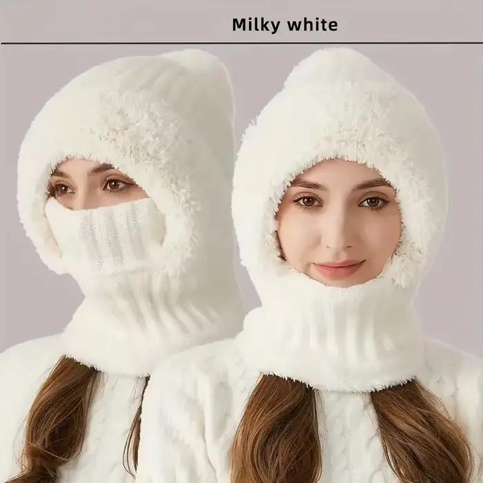 Cagoule intégrée en tricot d'hiver doublure polaire protection oreilles guêtre coupe-vent pour femmes cyclisme extérieur occassions spéciales