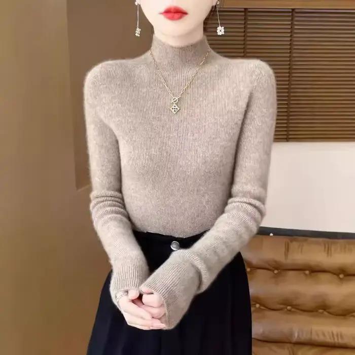 Half-high Striped Sweater for Women One-line Ready-to-wear Seamless Bottoming Shirt
