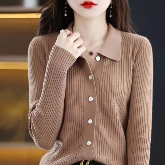 Polo rouge hiver bouton hauts en tricot pour femme Cardigan rose pull