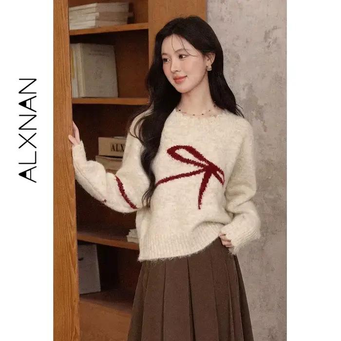 ALXNAN Pull en laine abricot 2026 Automne Hiver à manches longues