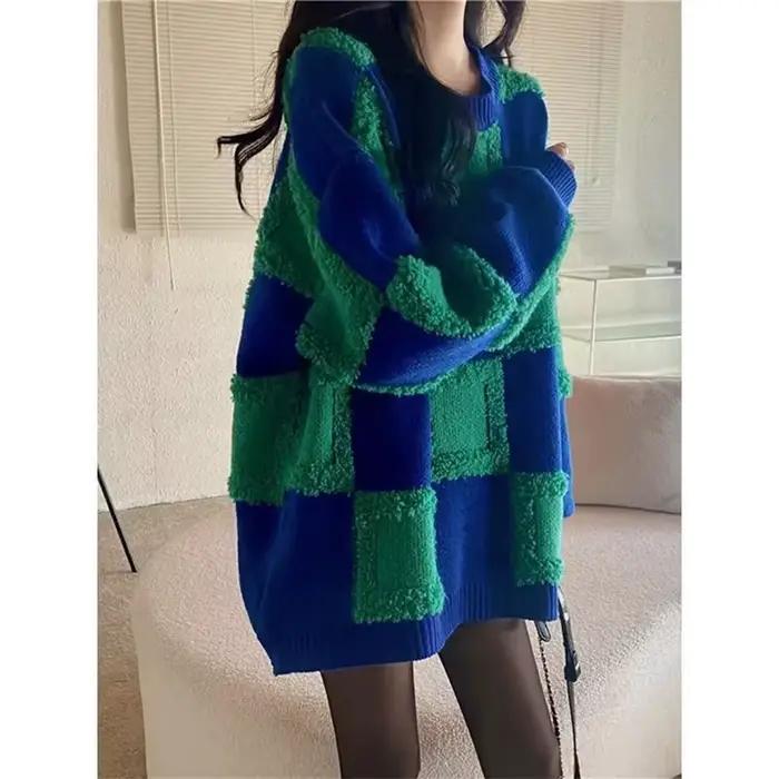 Pull à carreaux pour femmes en automne et en hiver