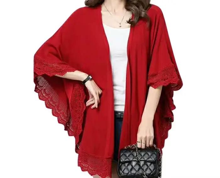 Nouveau Cardigan Long en Tricot 2026 avec Dentelle et Motifs Chauve-Souris Coupe Ample et Décontracté pour Femmes Occasions Spéciales Printemps Été