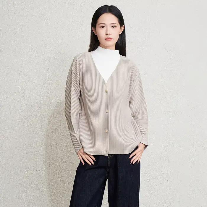 Miyake Cardigan plissé 2025 automne nouveau bouton avant ample à manches longues décontracté tricot vêtements