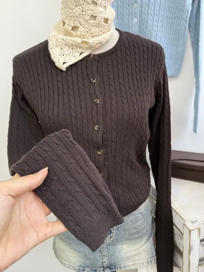 Cardigan Brun En Coton Femme Style Y2K Chic Et Décontracté Pour Femmes Occasions Spéciales