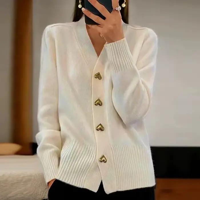 Automne hiver pull Cardigan femmes décontracté à manches longues col en V tricoté