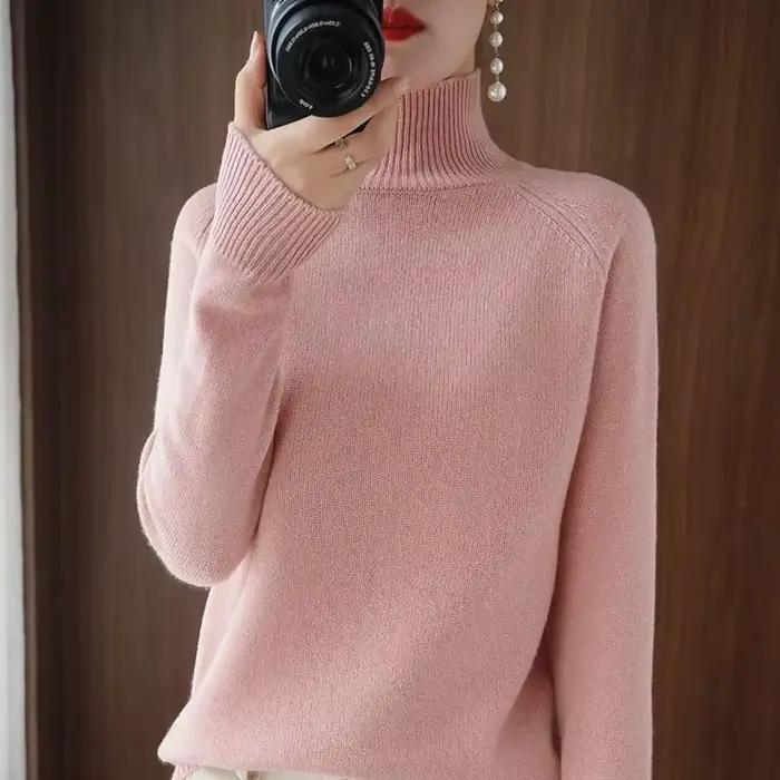Pull tricoté ample à col haut pour femme