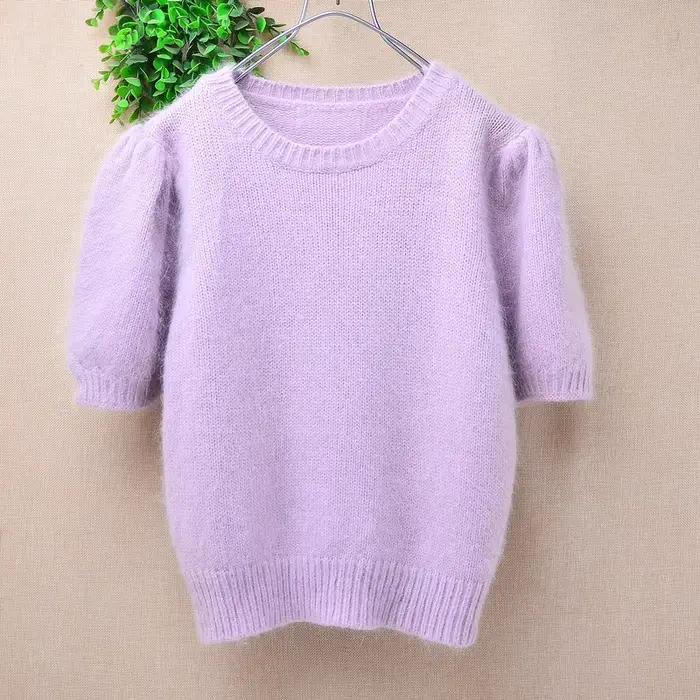 Pull-over ample tricoté en véritable poils de lapin Angora doux et duveteux