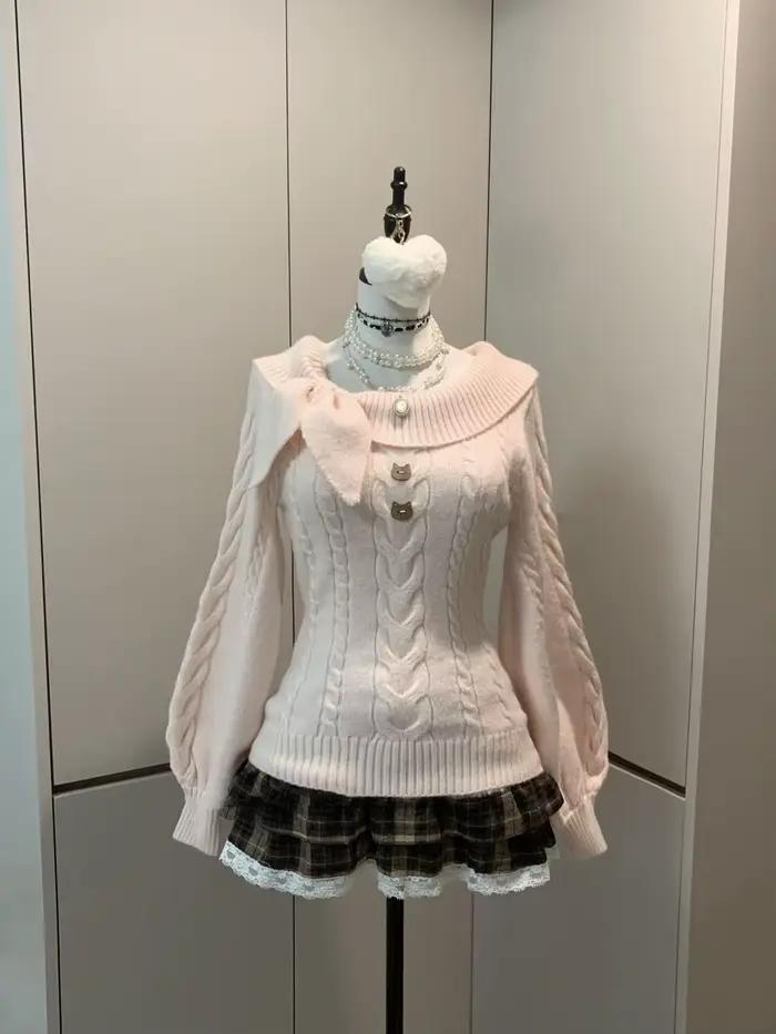 Preppy Style doux tricoté pull 2000s esthétique Gyaru Chic coréen Y2k