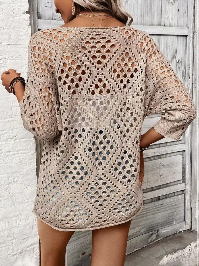 Pull tricoté ample et élégant avec manches ajourées pour femmes, style haut de rue, printemps été, confort et élégance