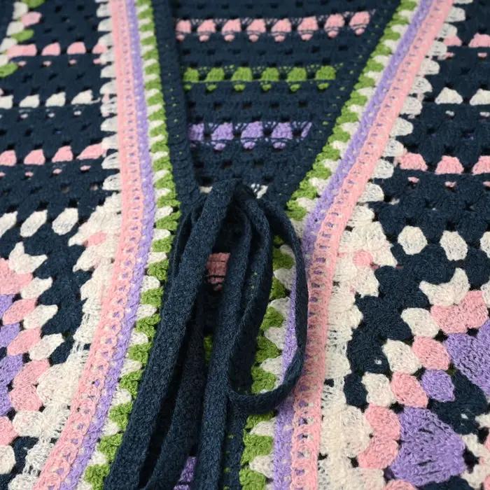 Gilet Vintage en Crochet Motif Granny Square Style Bohème Femme Printemps Été Occasions Spéciales Plage Casual
