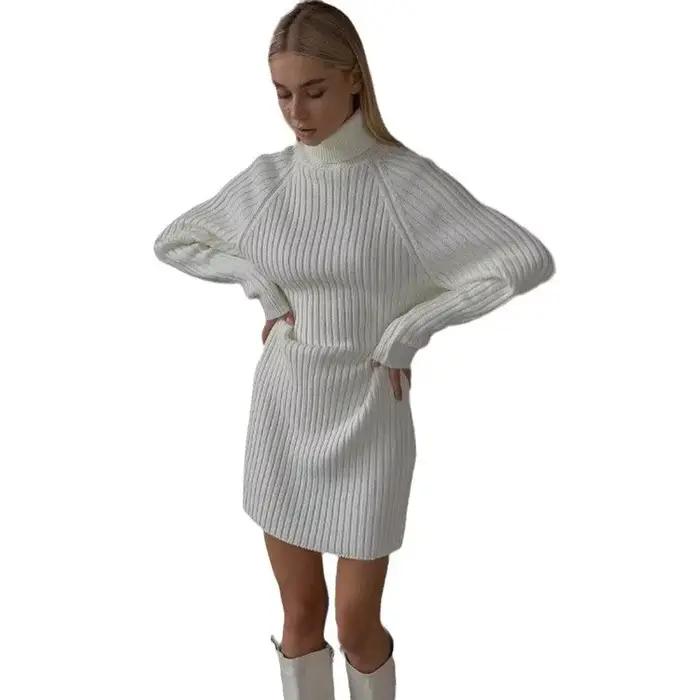 Robe pull épaisse à manches longues et col haut pour femme