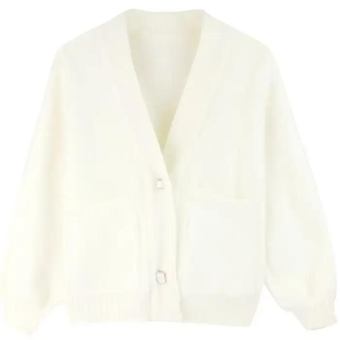 Pull femme Cardigan blanc col en v hauts en tricot