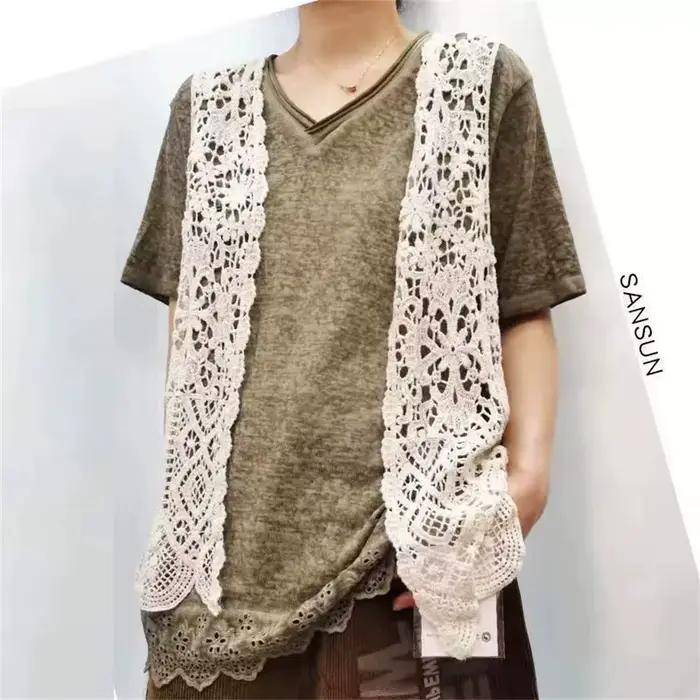Gilet en polyester et coton pour femmes, col en V, style moderne et élégant pour l'été et le printemps, idéal pour les sorties et le bureau