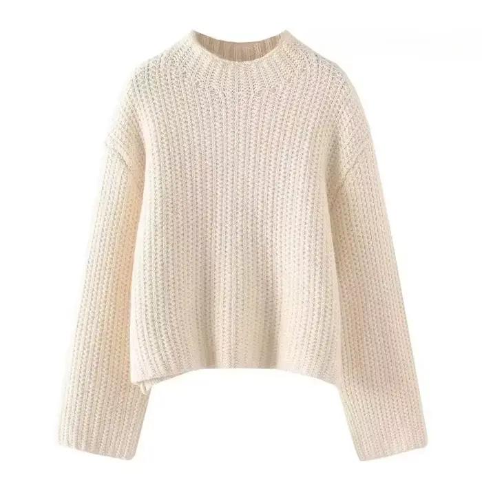 Pull à col rond Y2k pour femme, pull court en tricot blanc uni, Vintage, hiver