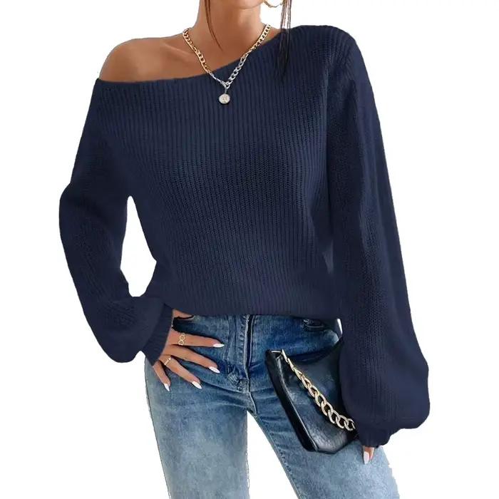 Pull en acrylique Triblockchain pour femme, col bateau, coupe ample, décontracté, automne-hiver 2024, pour occasions spéciales et quotidienne