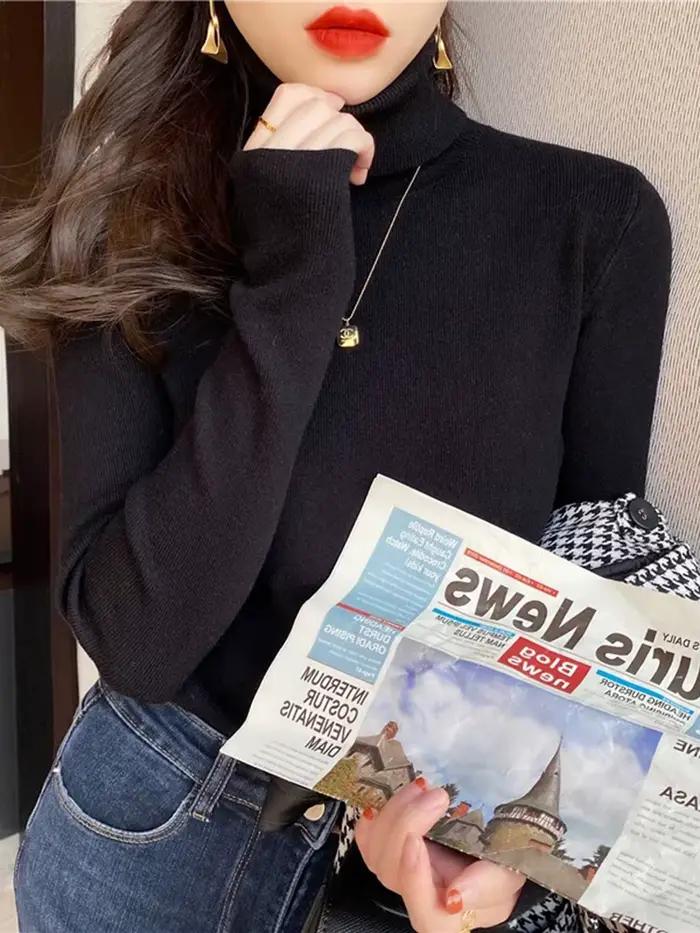 Pull à col roulé coton acrylique décontracté femme automne hiver confortable élégant pour travailler ou détente