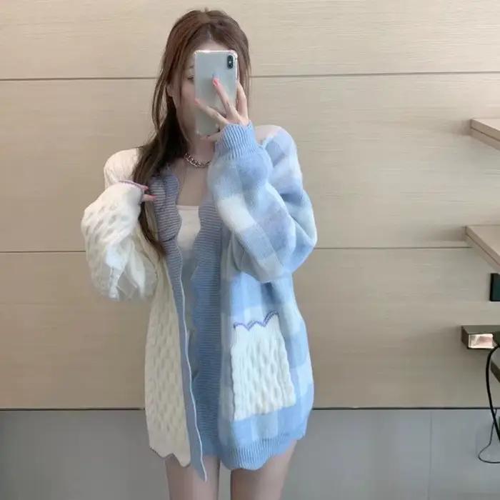 Cardigan pour femmes, vêtements à carreaux
