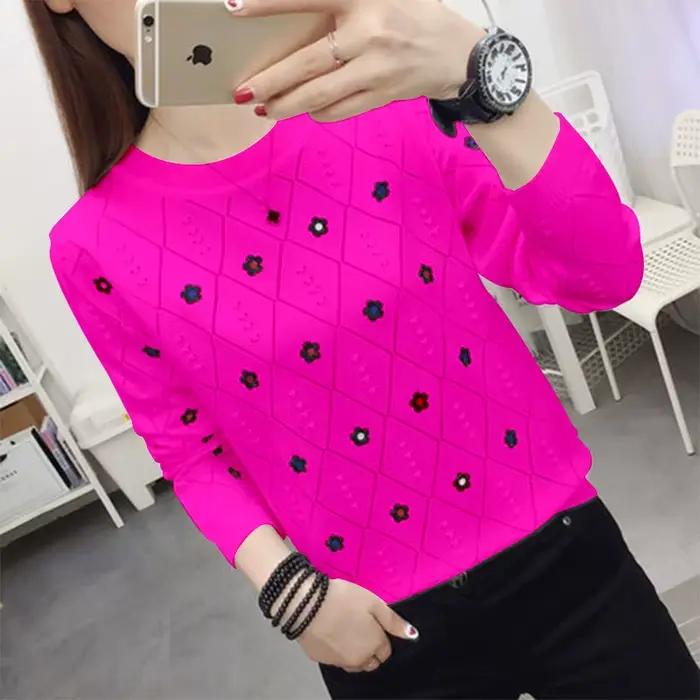 Pull en tricot décontracté imprimé à col rond pour femme
