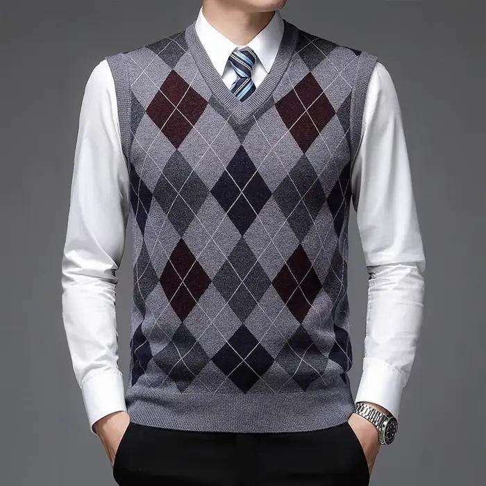 Gilet en laine à col en V élégant pour hommes décontracté pour automne et hiver faire du shopping occasions professionnelles