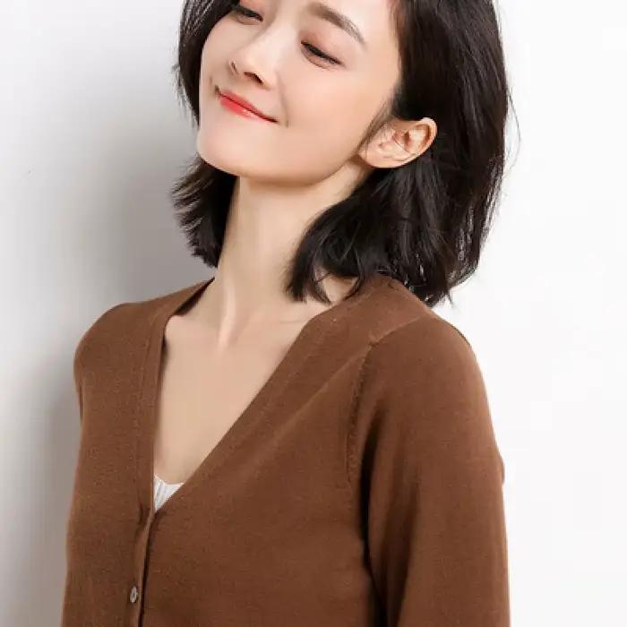 Cardigans femmes 2025 automne simple boutonnage col en v tricoté pull mode court tricots solide bleu vert rose