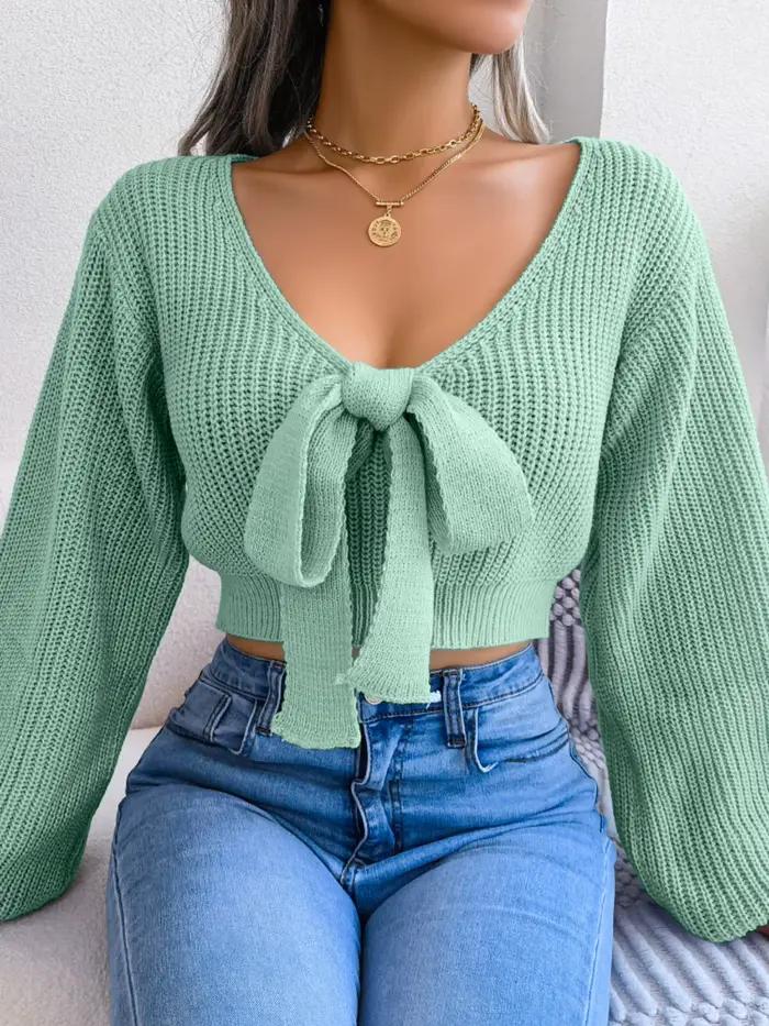 Y2K – pull dos nu avec nœud papillon pour femme