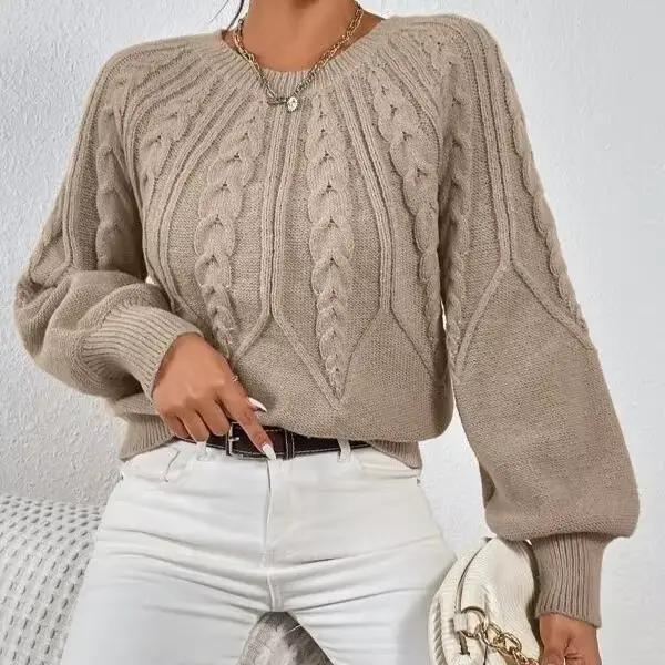 Pull tricoté torsadé Vintage à col rond pour femme