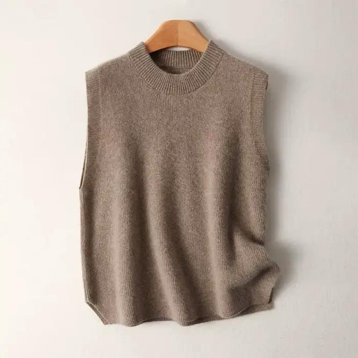 Nouveau pull gilet 100% laine mérinos pour femmes col rond couleur unie tricoté
