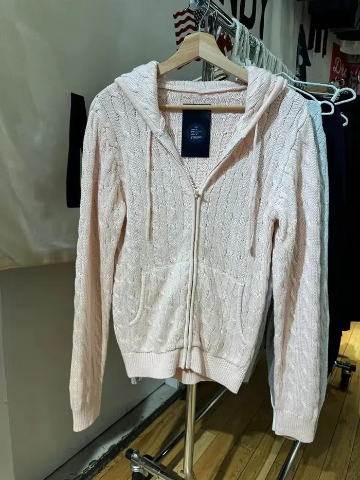 Cardigan tricoté à fleurs torsadées pour femmes, pull à manches longues, doux, manteau Y2K, haut de saison automne, capuche, fermeture éclair, style streetwear